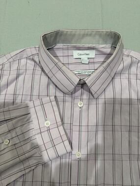 Calvin Klein Infinite Cool Non Iron Purple Plaid Button Up Shirt Men’s L Cotton